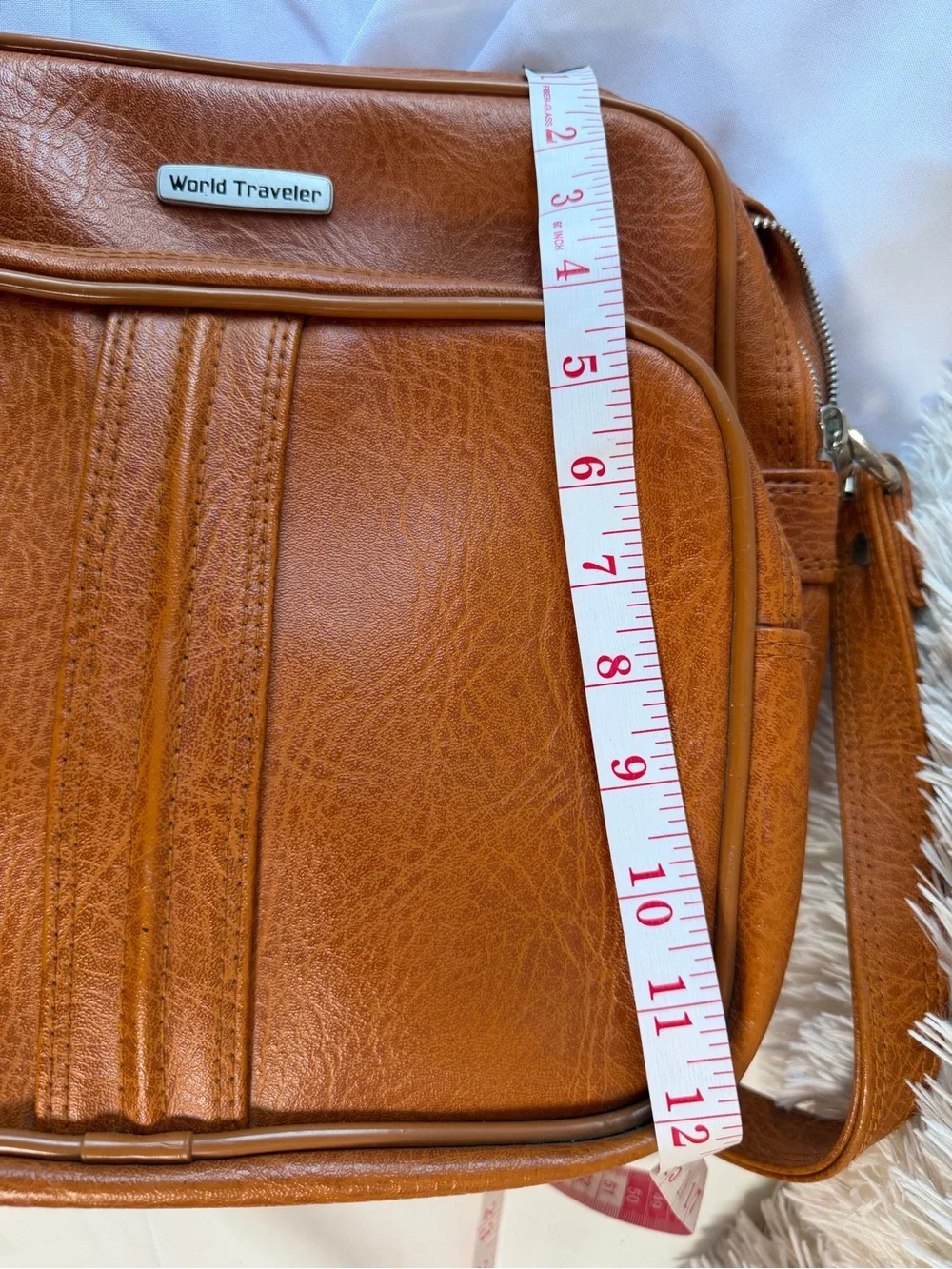 Tan Messenger Bag with Front Zip Pocket